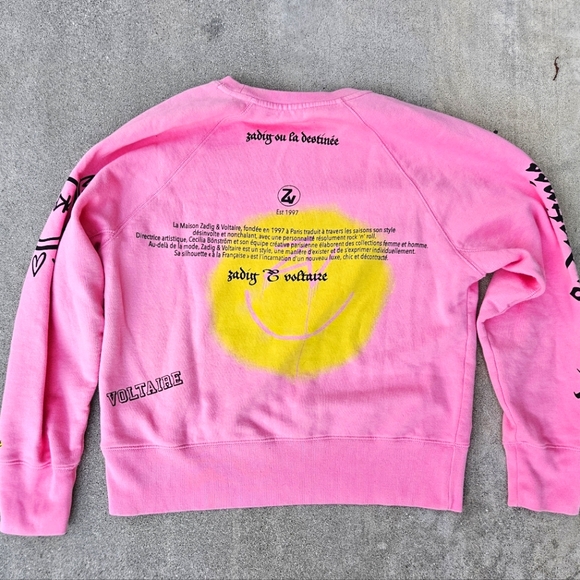 SUPER Rare Zadig & Voltaire Smiley Graphic Sweater Pink Small Like New - Picture 3 of 10